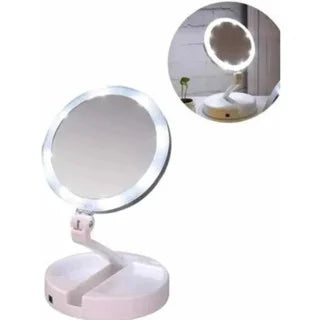 Espelho c/ Led De Mesa Com Aumento 10x Led Luz Dobravel Para Maquiagem